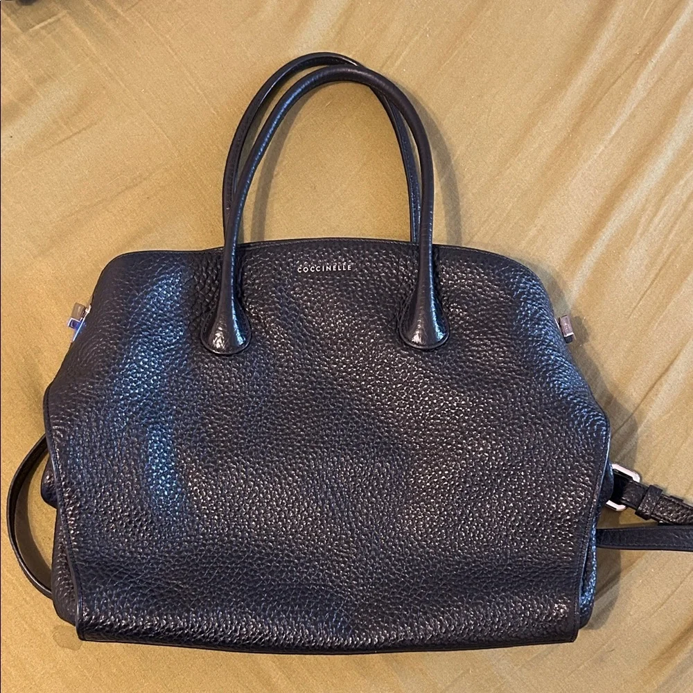 Coccinelle Black Pebbled Leather Satchel Bag – Italian Leather Crossbody